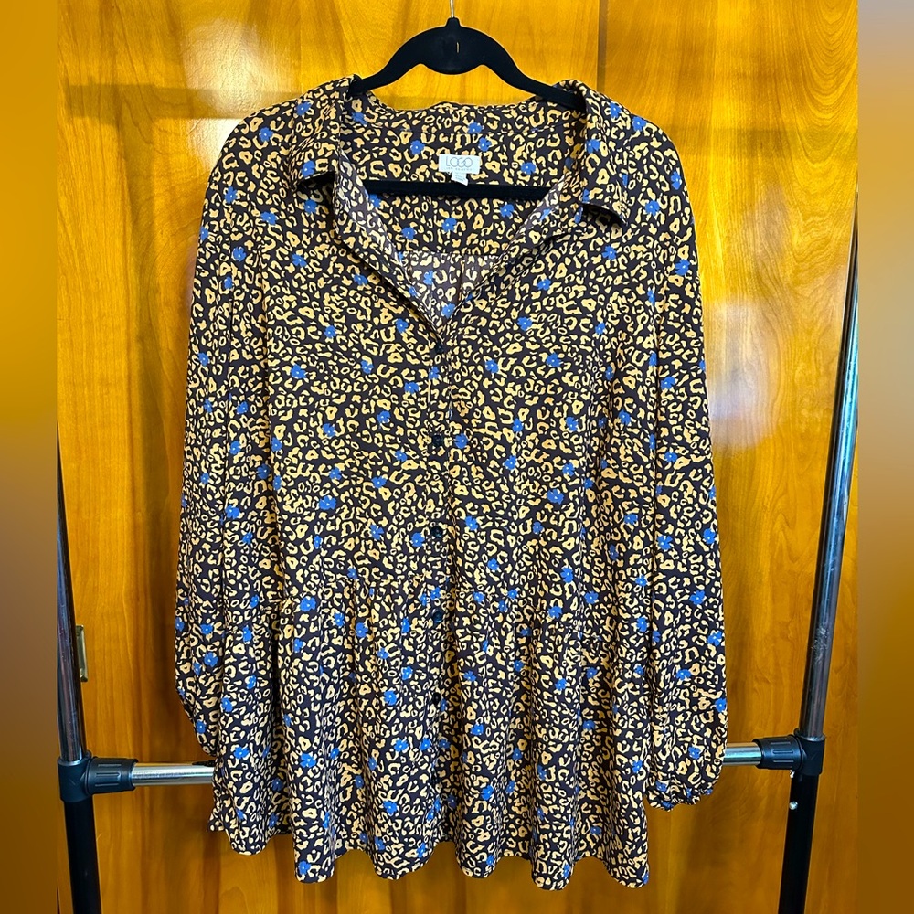 Lori Goldstein 1xl Women’s‎ Blouse 3/4 Sleeve. Cheetah Print. Button down